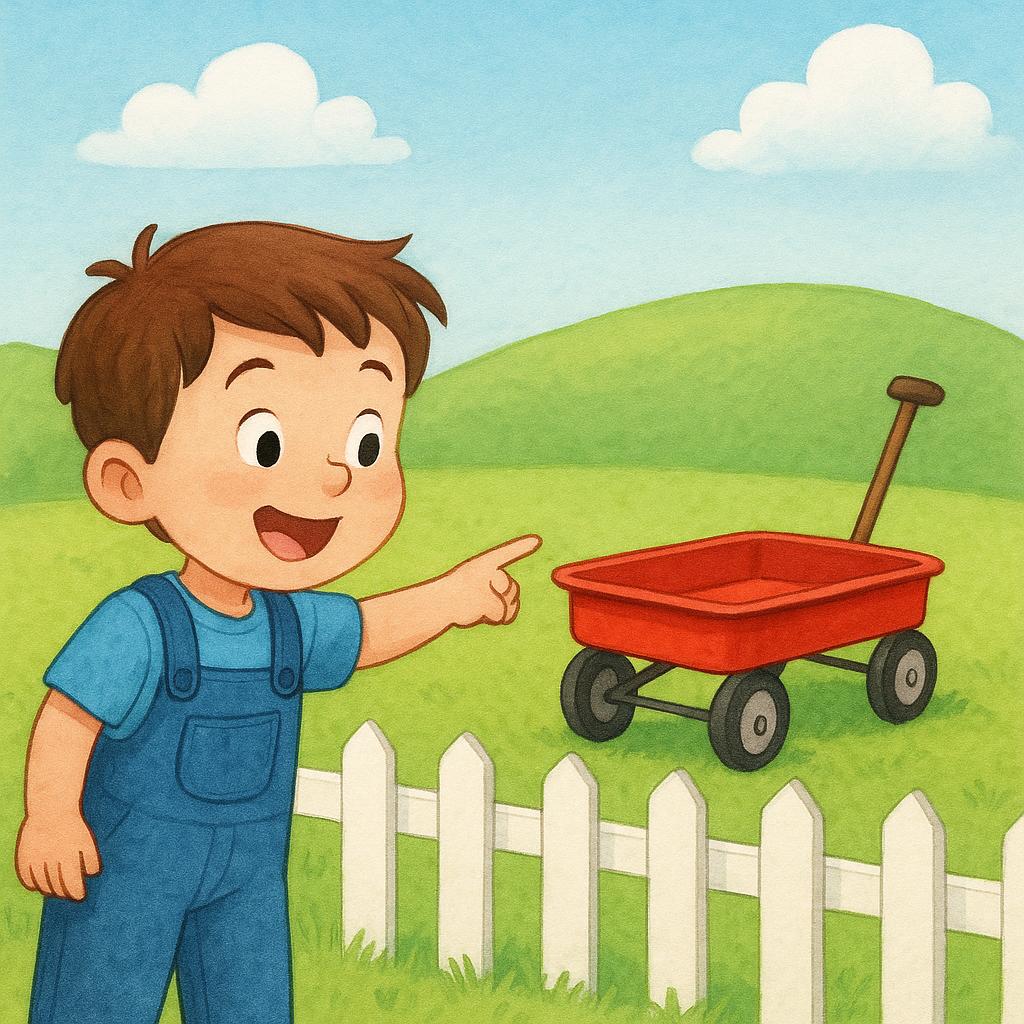 A small child with wide, eager eyes standing in front of a colorful, wrapped gift, clearly desiring it.