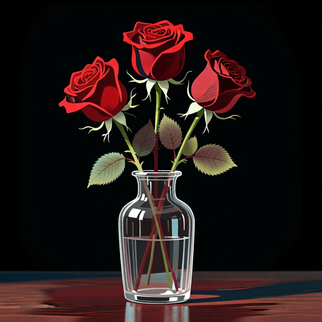 Three vibrant red roses in a simple glass vase, representing the use of 'las' for multiple feminine nouns.