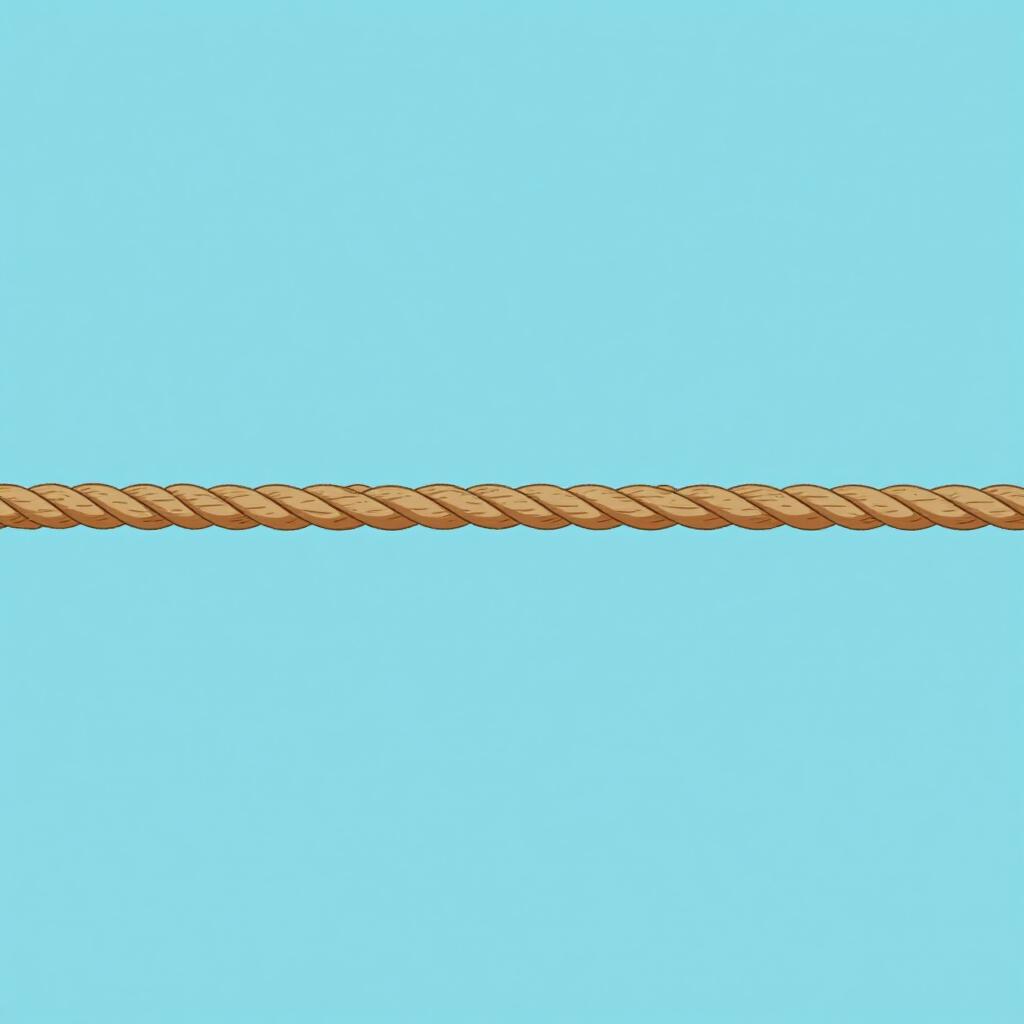 A thick rope being pulled horizontally from both sides until it is perfectly straight and tight.