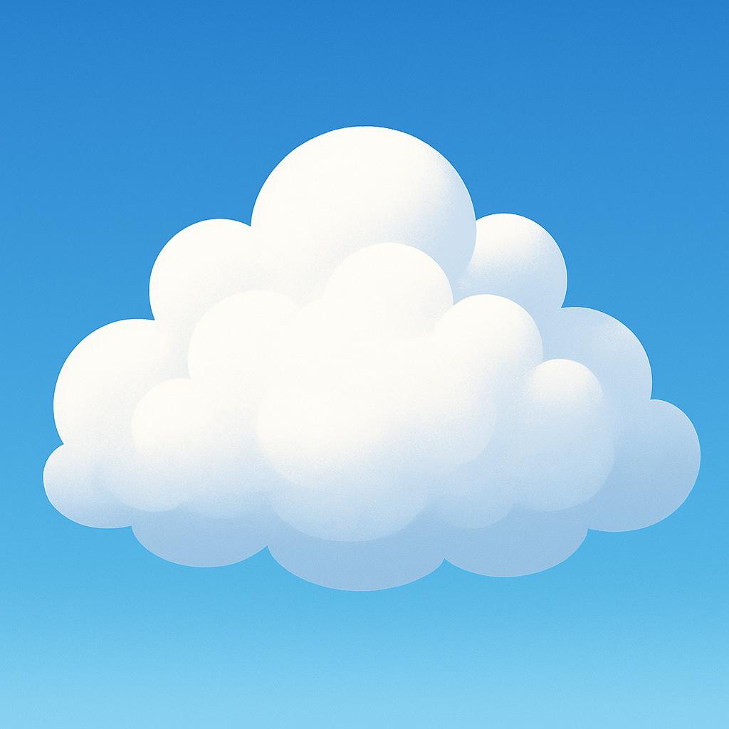 A simple, perfectly white cumulus cloud floating in a clear blue sky, illustrating the color white.