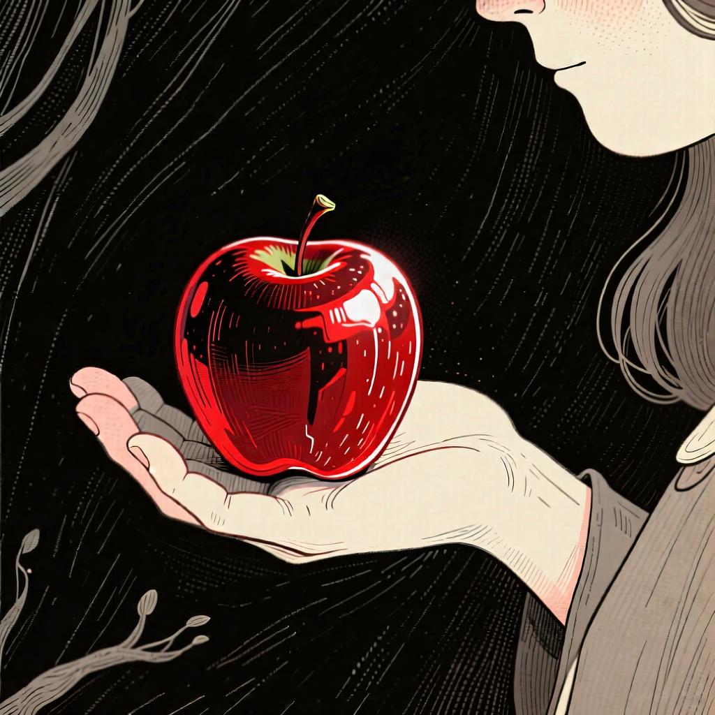 A person holding a red apple in their hand, illustrating the meaning 'I have'.