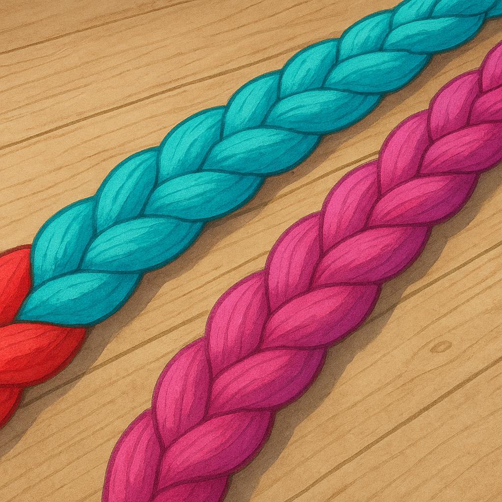 Three thick, very long ropes lying parallel to each other on a simple floor.