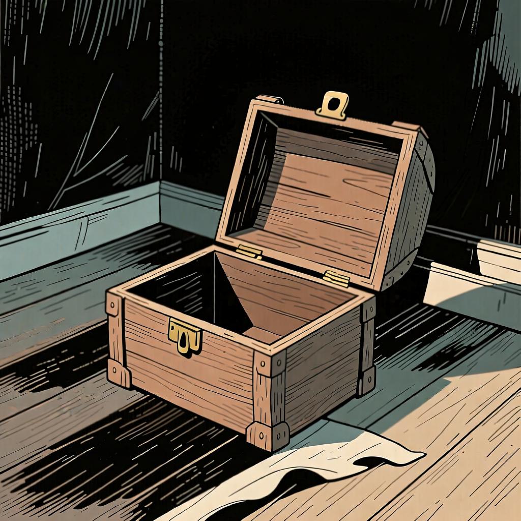 An empty open wooden box, representing the concept of 'nothing'.