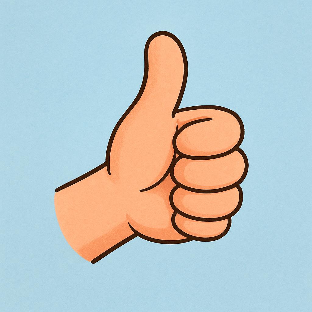 A cartoon hand giving a clear thumbs up gesture against a solid background, symbolizing agreement or confirmation.