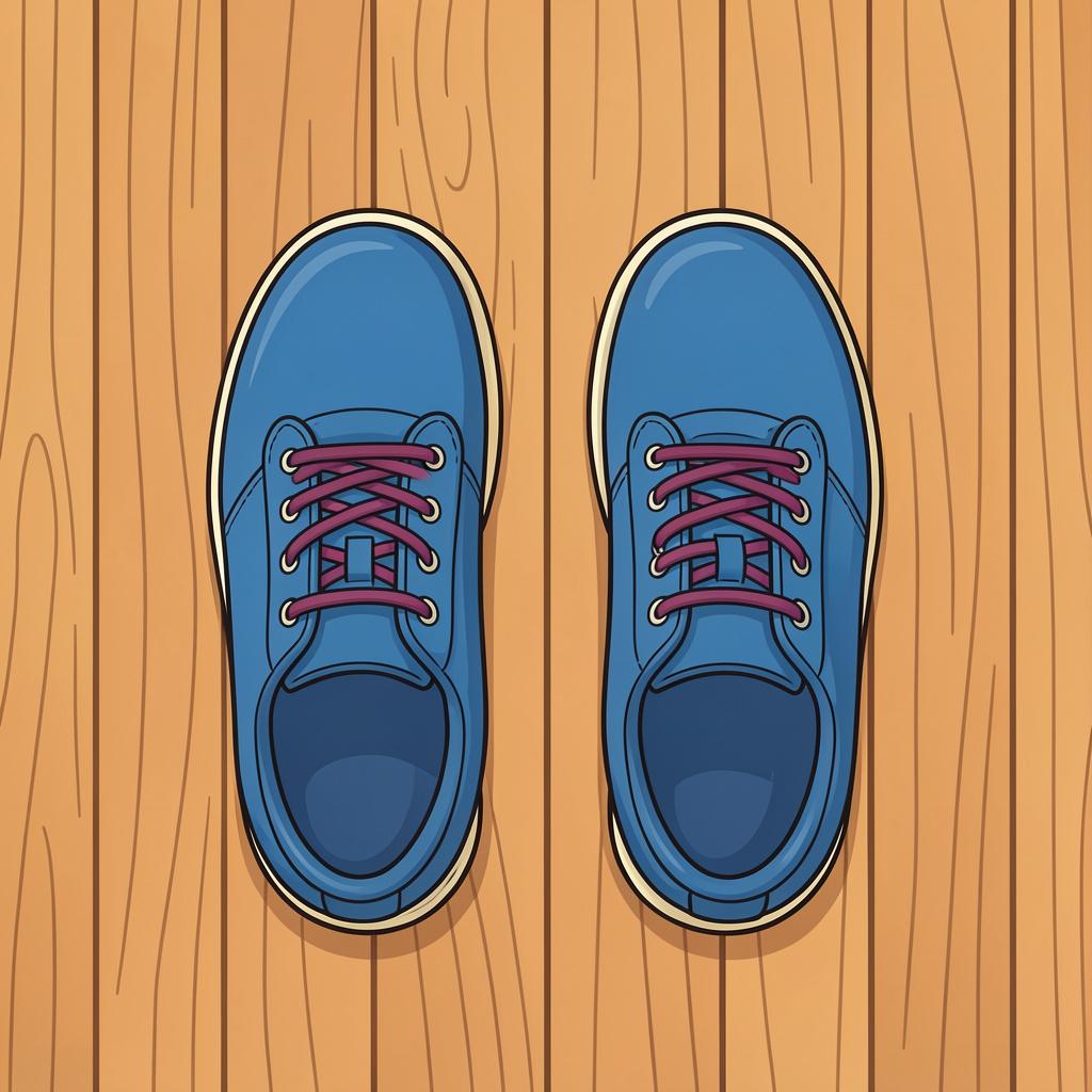 A child placing their shoes perfectly straight and aligned with a line on the floor.