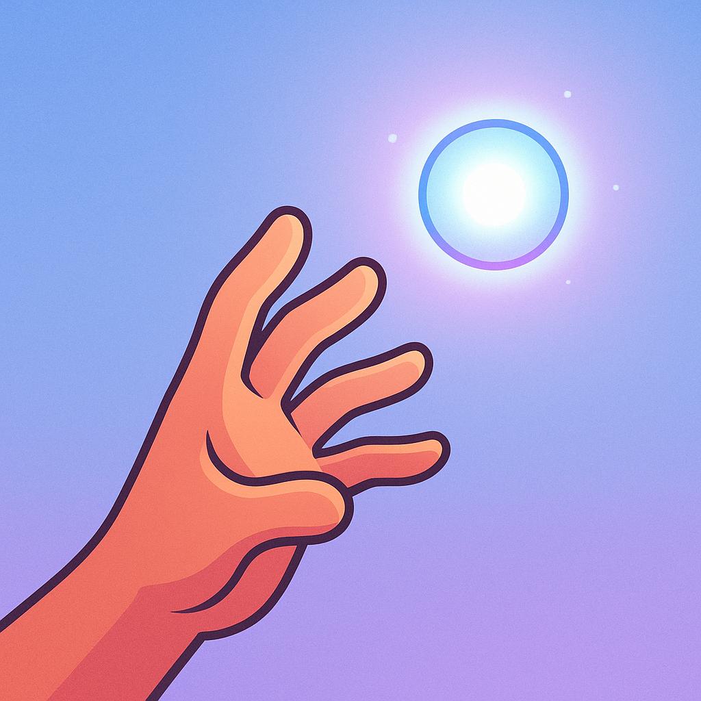 A simplified illustration of a hand reaching out with strong compulsion toward a bright, singular object, representing the state of being addicted to a substance.