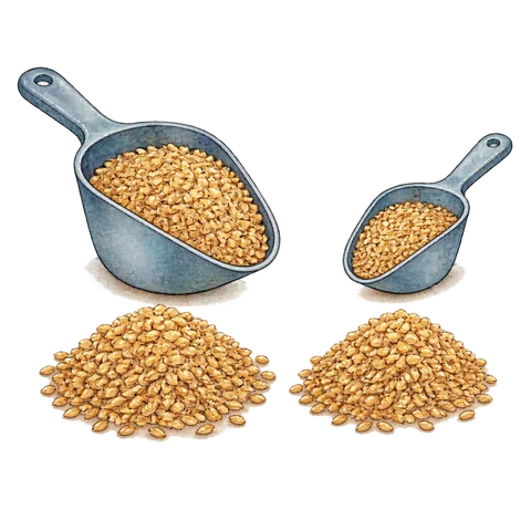 Two unequal measuring scoops beside equal piles of grain, an unfair double standard made visible