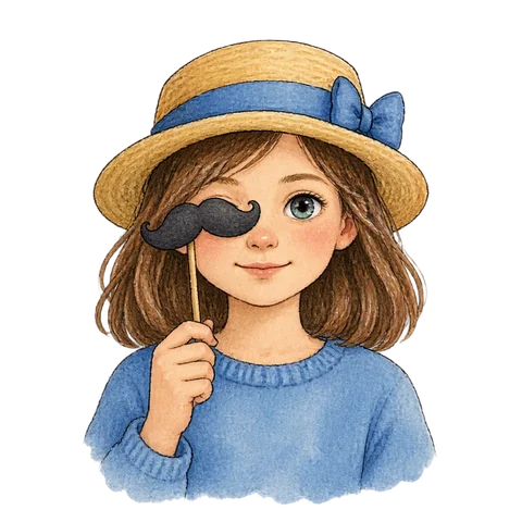 A calm face with one steady open eye beside a small obvious false prop, an unwavering expression without a blink