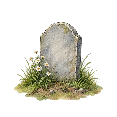 A single simple grave marker in an empty landscape