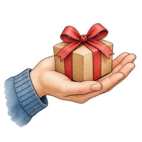 An open hand offering a small gift