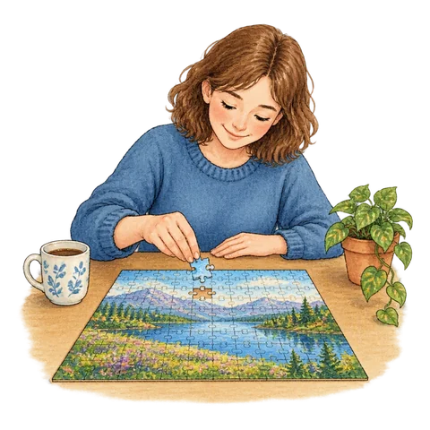 A person fitting the final piece into a puzzle
