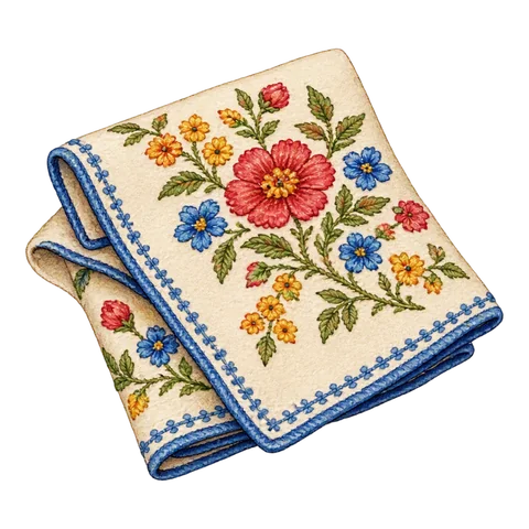 Flowers embroidered onto a rich piece of fabric