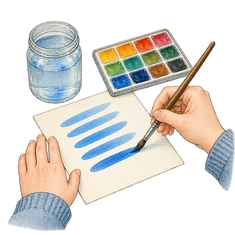 Hands practicing the same neat brushstroke
