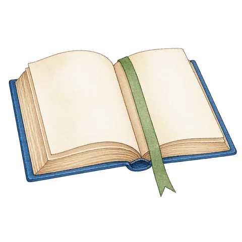 An open book with a single bookmark