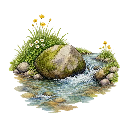 A stream flowing past a small stone