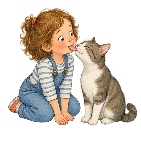 A playful scene of a tongue offered to a cat.