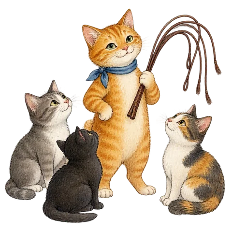 Cats in a playful scene about having other things to do.