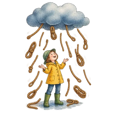 Ropes falling like heavy rain.