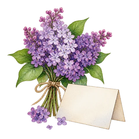 A lilac bouquet beside a blank folded letter