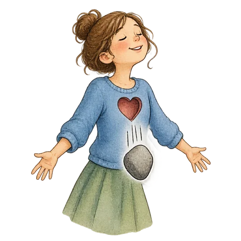 A stone falling away from a heart.