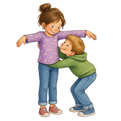 A person supporting someone under their arms.