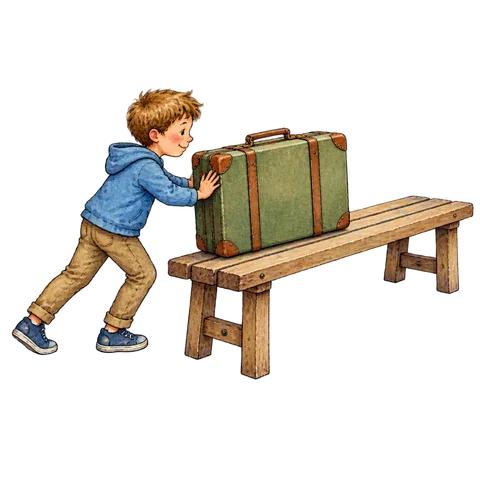 An object pushed along a long bench.