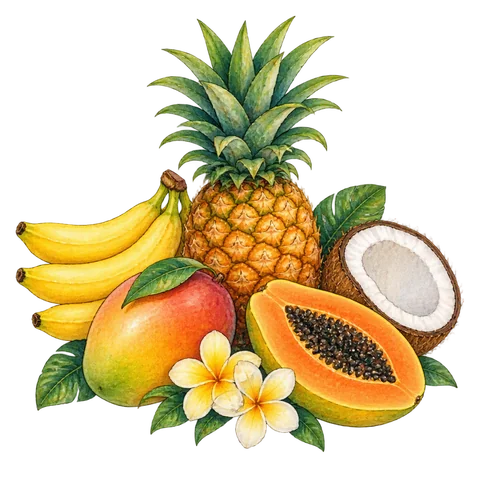 A cheerful arrangement of tropical fruit