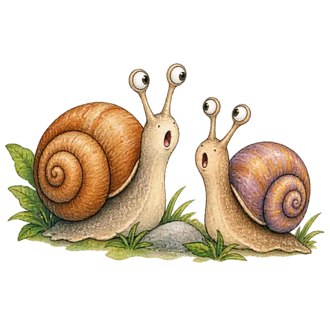 Two snails with surprised expressions