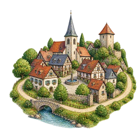 A small German town encircled by a winding path