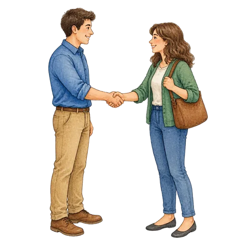 Two people exchanging a friendly handshake