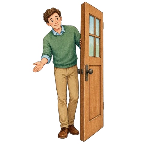A person kindly holding a door open
