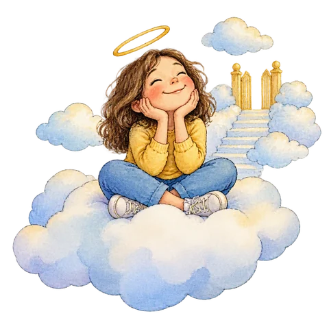 A dreamlike scene of happiness in the seventh heaven.