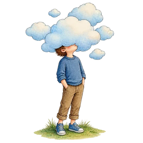 A person with their head among the clouds.