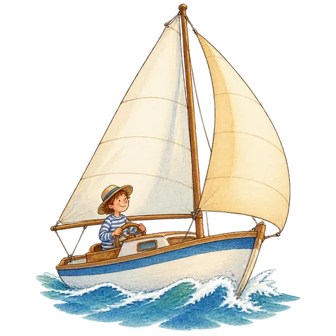 A boat with its sails full of wind.