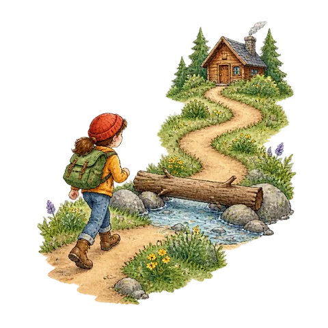 A winding path with a small obstacle and a clear destination