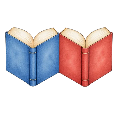 Two open books with their covers gently touching