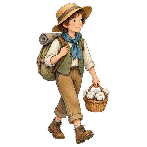 A traveler carrying a small basket of cotton