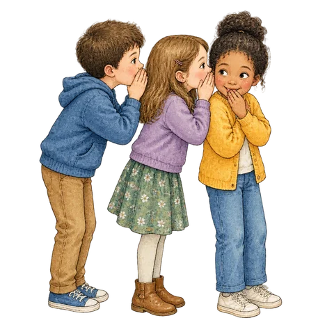Three people passing a whispered message