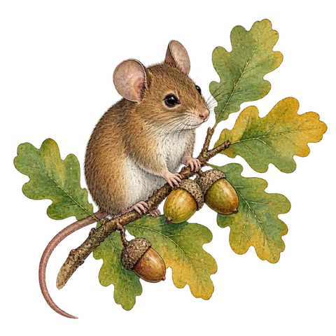 A small rodent beside oak branches