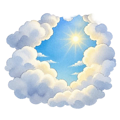 Clouds opening to reveal a clear sky