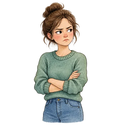 A mildly annoyed person with folded arms