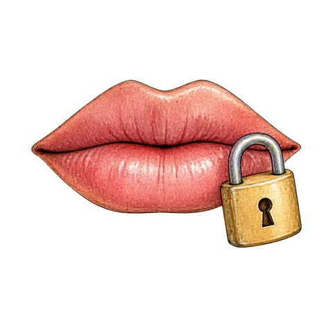 A closed mouth beside a small secure lock