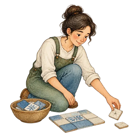 A person gently setting aside a tiny flawed tile