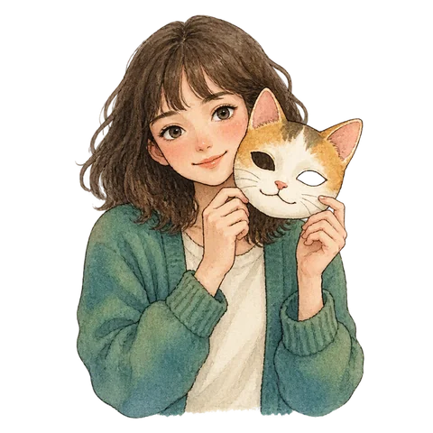 A person holding a gentle cat-shaped mask