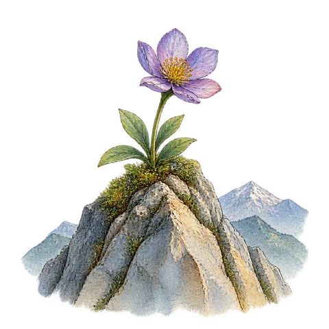 A beautiful flower growing on a distant peak