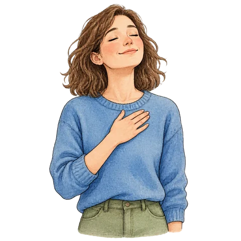 A relieved person with a hand over their chest