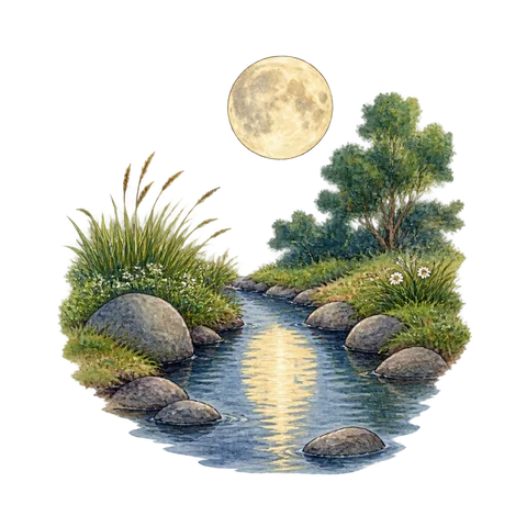 A moon reflected in a small stream