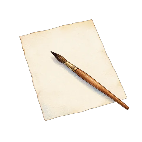 A small writing brush resting on a blank sheet