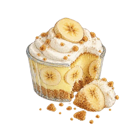 A small banana cream dessert that has gently crumbled