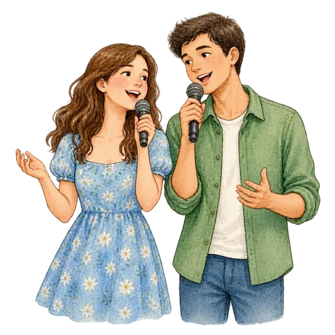 Two singers holding microphones